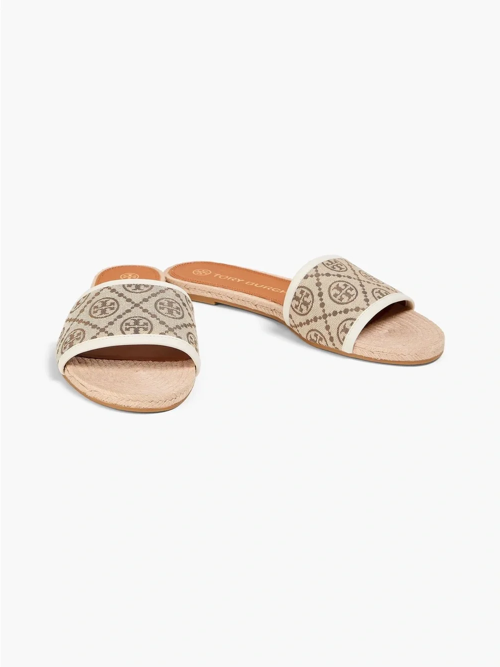 Tory Burch T Monogram Jacquard Espadrille Slide Sandals Beige Size 9M